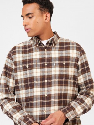 Camisas Ben Sherman Brushed Plain Check Chocolate | RS2069145