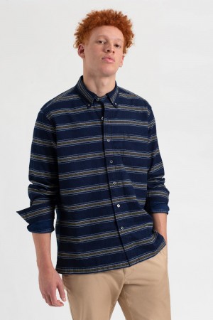 Camisas Ben Sherman Dalston Blues Long Sleeve Indigo Stripe Indigo | DP7324089