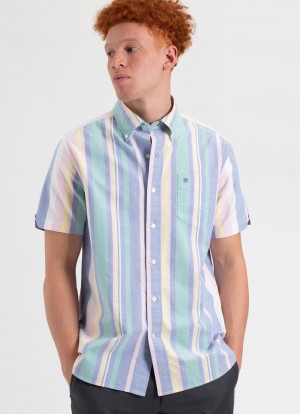 Camisas Ben Sherman Short Sleeve Brighton Oxford Organic Stripe Multicolor Rayadas | JK8629371