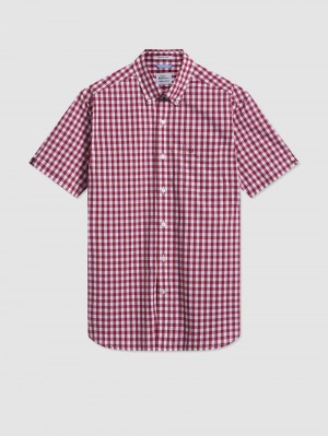 Camisas Ben Sherman Short Sleeve House Poplin Gingham Burdeos | PM4718269