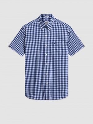 Camisas Ben Sherman Short Sleeve House Poplin Gingham Azul Marino Verde Oliva | SK5230846