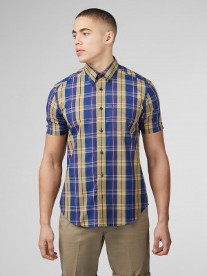 Camisas Ben Sherman Signature Irregular Check Azules | GN8026415