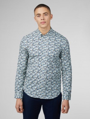 Camisas Ben Sherman Signature Multicolor Floral Azules | US5201894