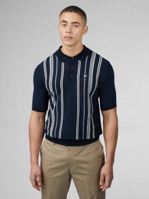 Prendas De Punto Ben Sherman B by Ben Sherman Crinkle Cotton Stripe Polo Azul Marino | RB2150463