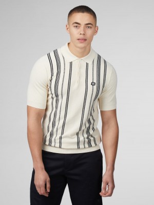 Prendas De Punto Ben Sherman B by Ben Sherman Crinkle Cotton Stripe Polo Blancas | PU6130475