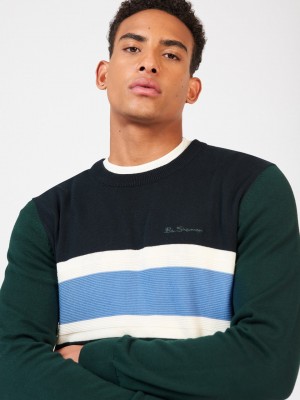 Prendas De Punto Ben Sherman Chest Stripe Crewneck Verde Oscuro | HN0265379