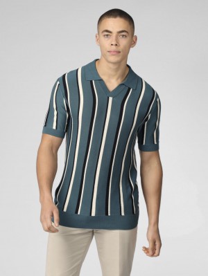 Prendas De Punto Ben Sherman Signature Vertical Stripe Open Neck Polo Turquesa | OI3214987