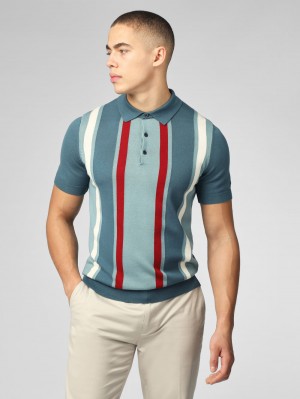 Prendas De Punto Ben Sherman Signature Vertical Stripe Polo Turquesa | DN9283754