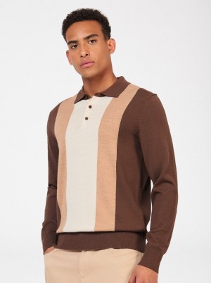 Suéteres De Cuello Polo Ben Sherman Block Stripe Merino Chocolate | YK6173495