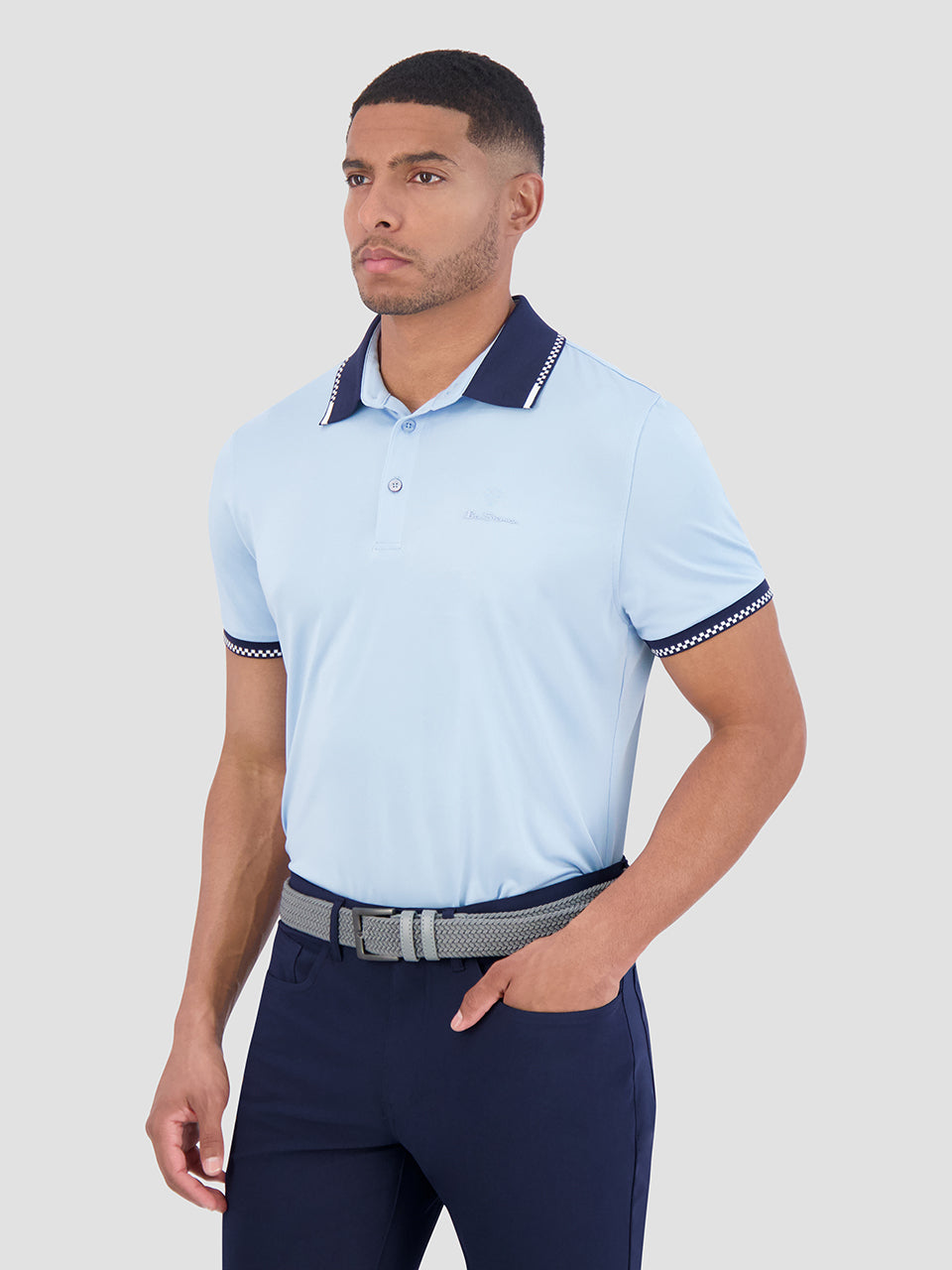 Camisa Polo Ben Sherman Checker Rib Air Pique Sports Fit Azules | YF4792365