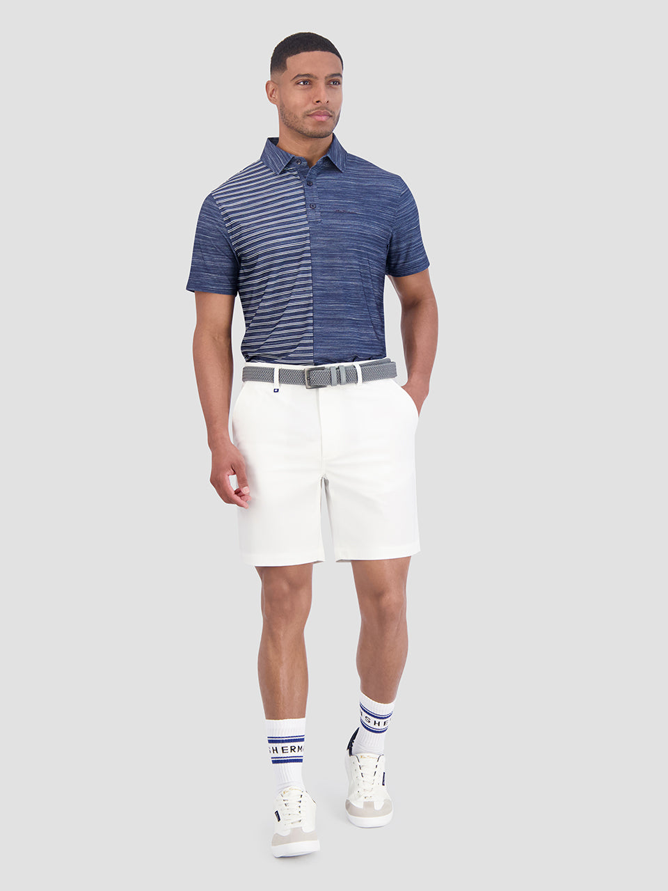 Camisa Polo Ben Sherman Melange Stripes Color Block Tech Jersey Sports Fit Azul Marino | GW7403682