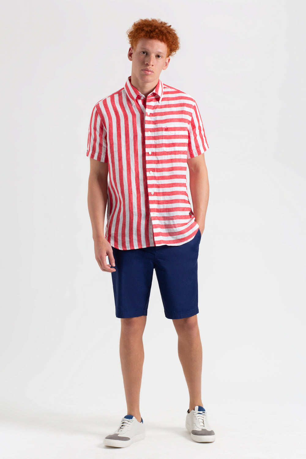 Camisas Ben Sherman B by Ben Sherman Candy Stripe Linen Short Sleeve Rosas Rojas | CO1957208