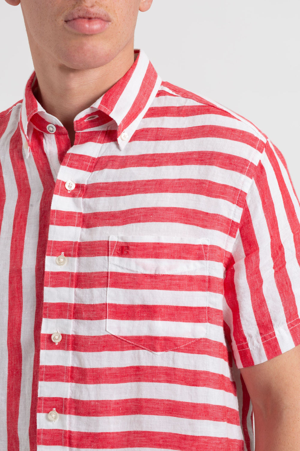 Camisas Ben Sherman B by Ben Sherman Candy Stripe Linen Short Sleeve Rosas Rojas | CO1957208