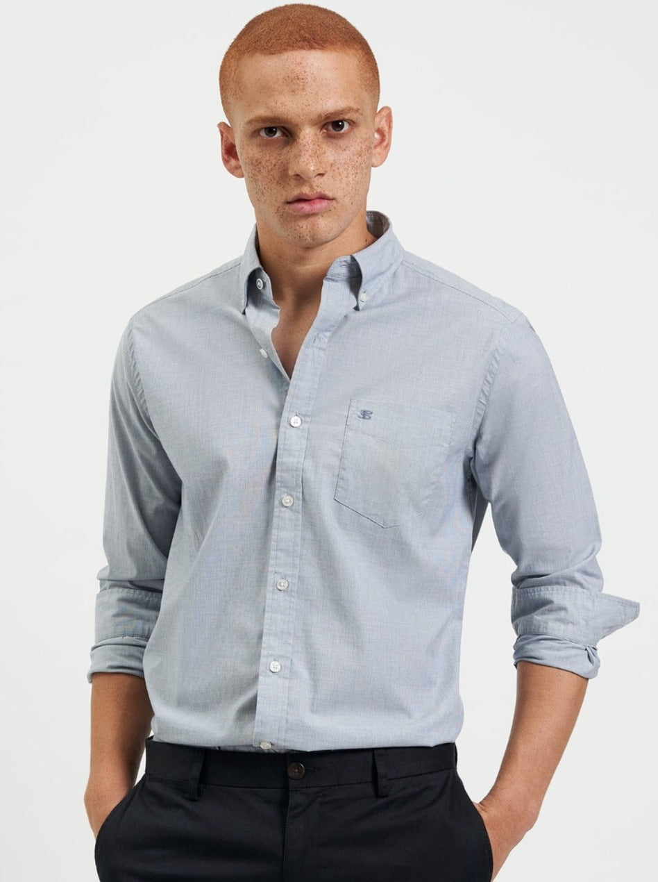 Camisas Ben Sherman Beatnik Wash Long-Sleeve Azul Marino | YX9308164