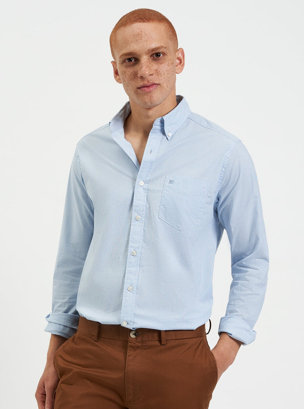 Camisas Ben Sherman Beatnik Wash Long-Sleeve Azules | XY0213465