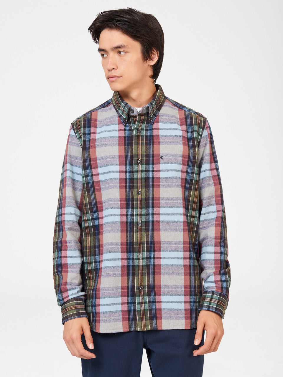 Camisas Ben Sherman Brushed Multicolour Check Oxford Azules | ON9563278