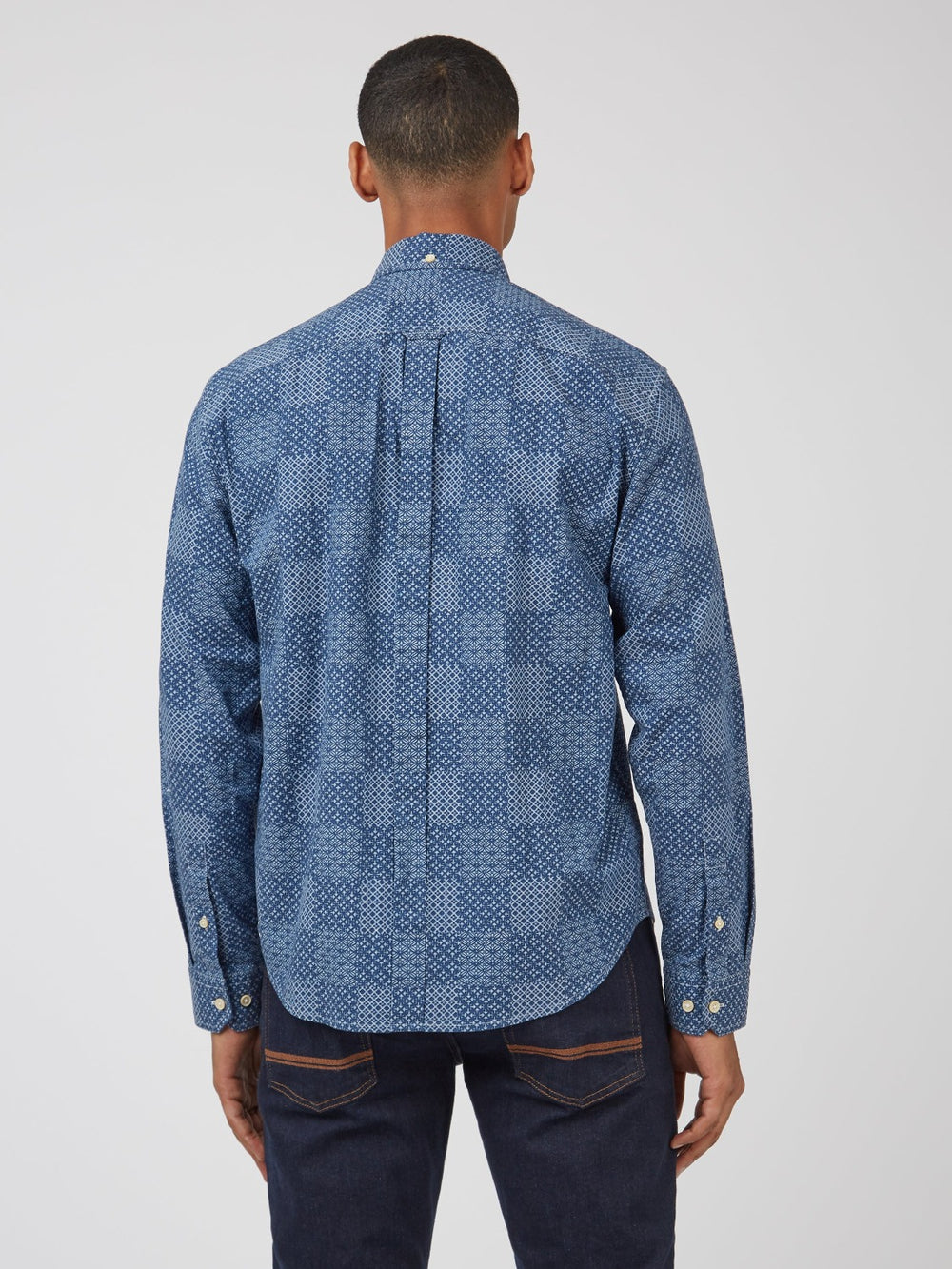 Camisas Ben Sherman Chambray Patchwork Geo Print Long-Sleeve Azules | XJ8157326