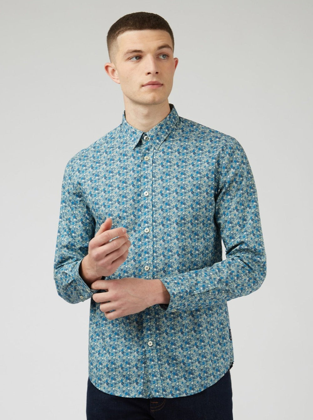 Camisas Ben Sherman Floral Print Long-Sleeve Azules Gris | GQ1479635