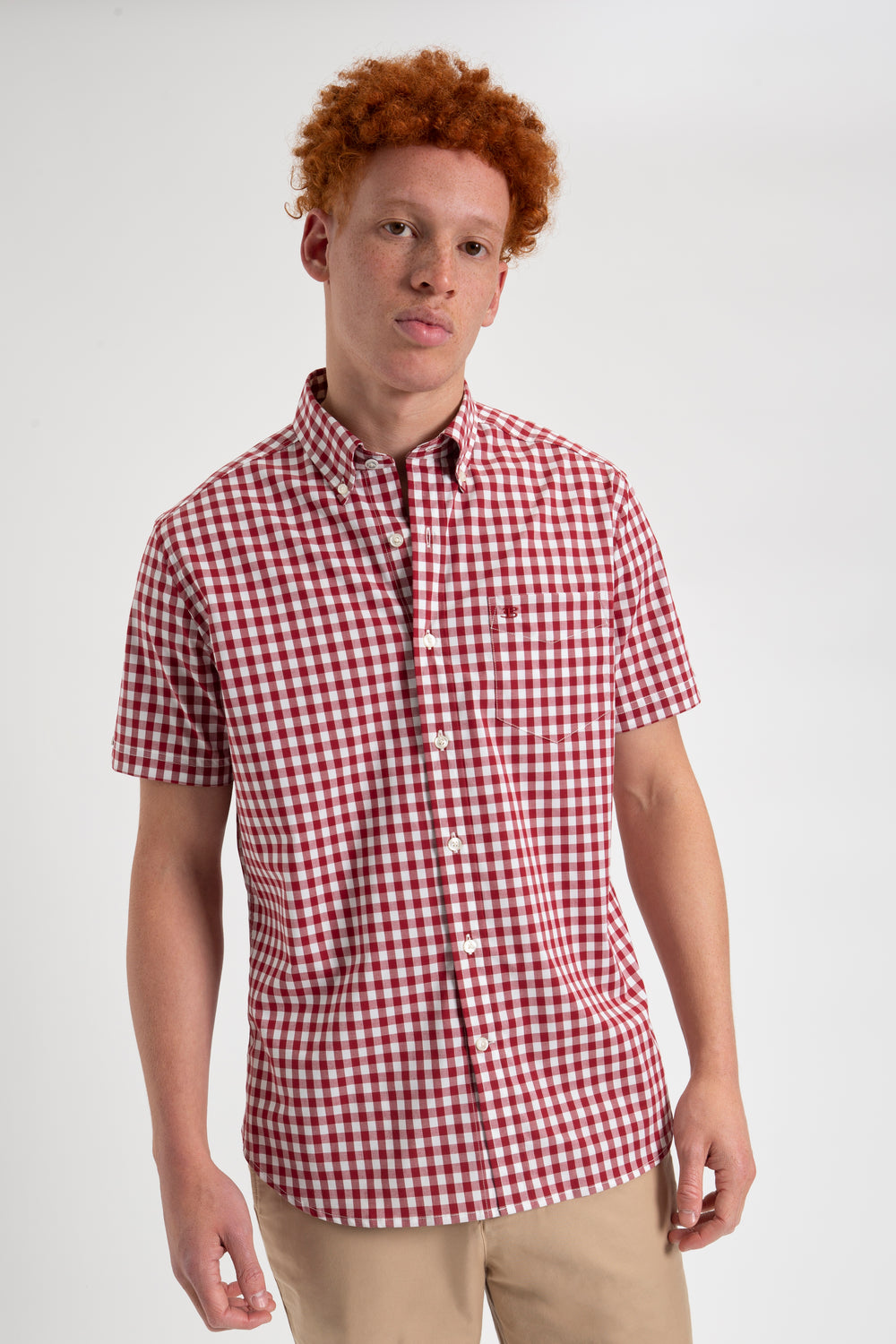 Camisas Ben Sherman Short Sleeve House Poplin Gingham Burdeos | PM4718269