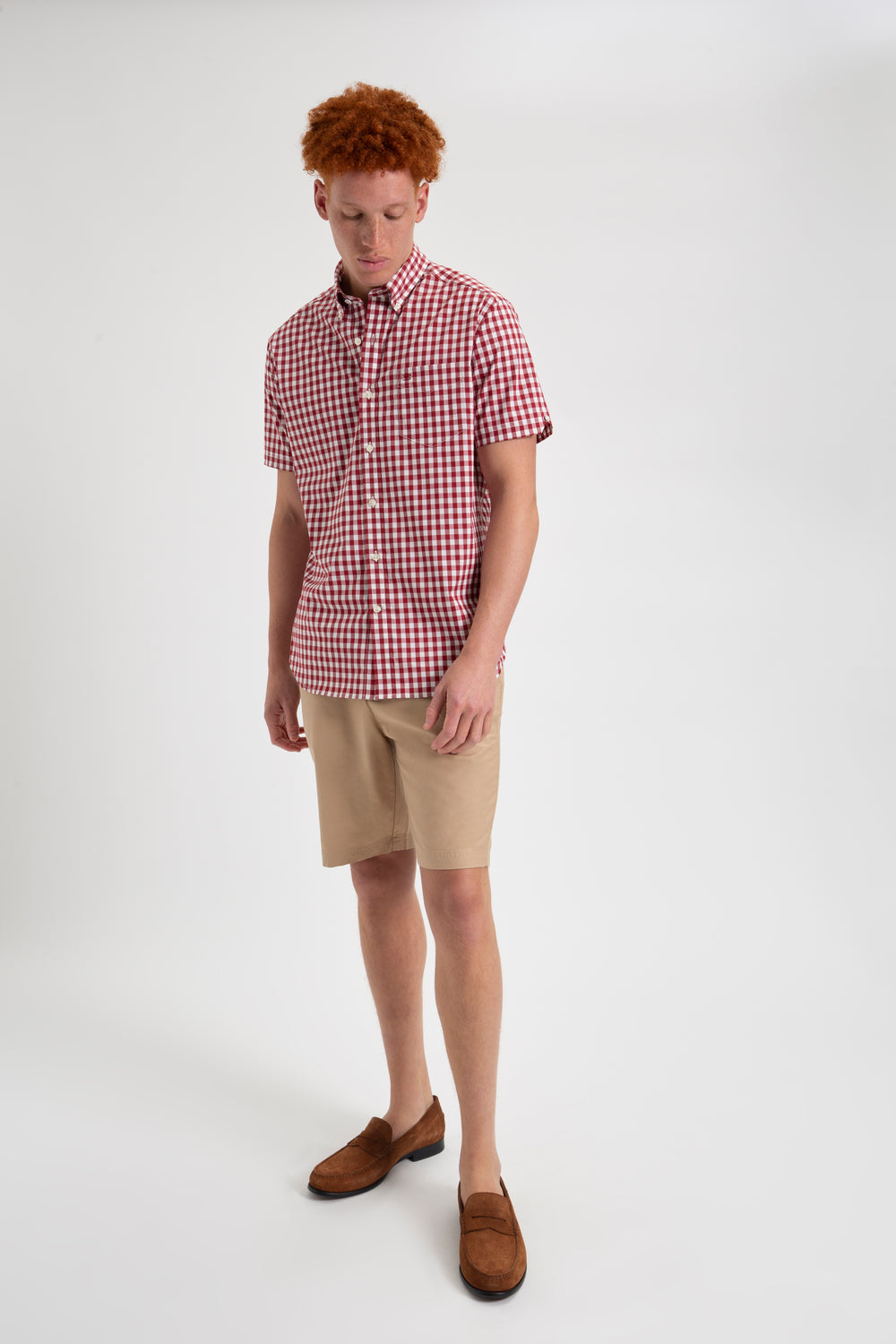 Camisas Ben Sherman Short Sleeve House Poplin Gingham Burdeos | PM4718269