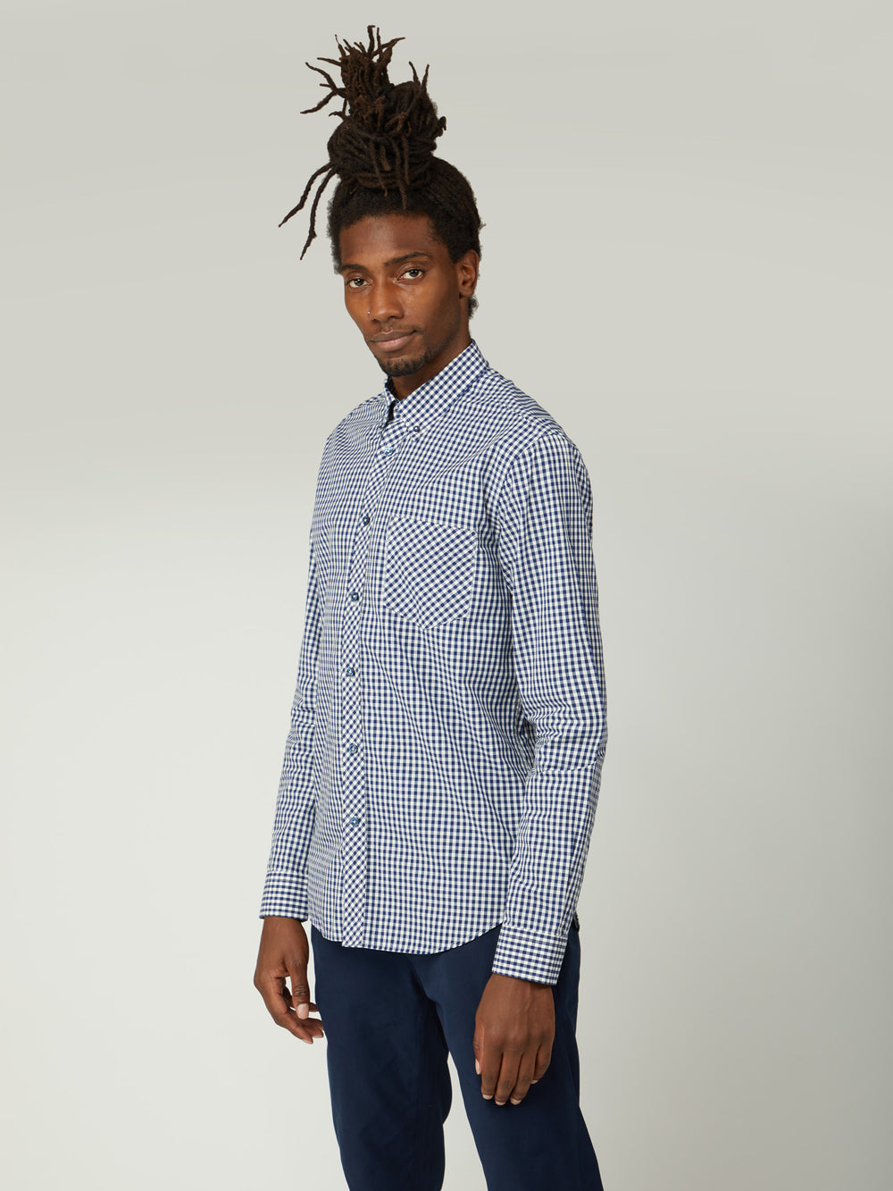 Camisas Ben Sherman Signature Long-Sleeve Gingham Azules Oscuro | NE6085924