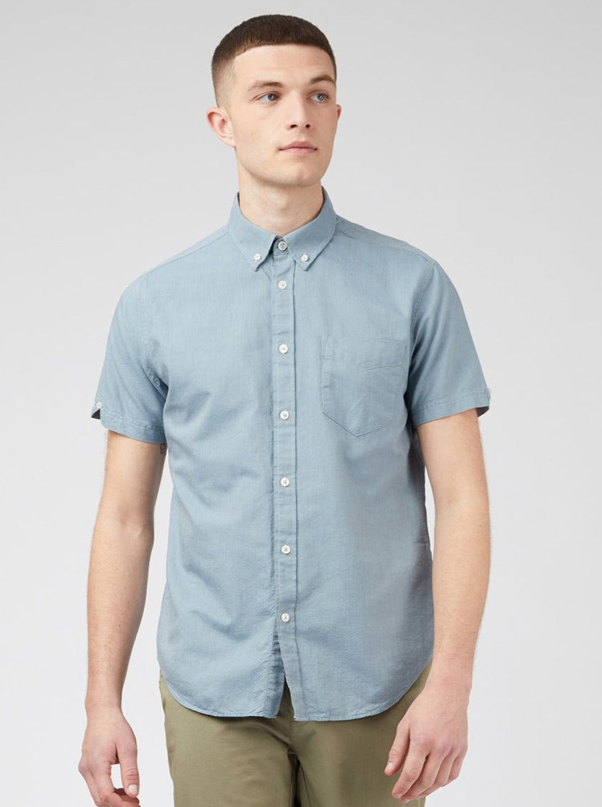 Camisas Ben Sherman Signature Organic Short-Sleeve Oxford Shadow Azules Gris | IH8935247