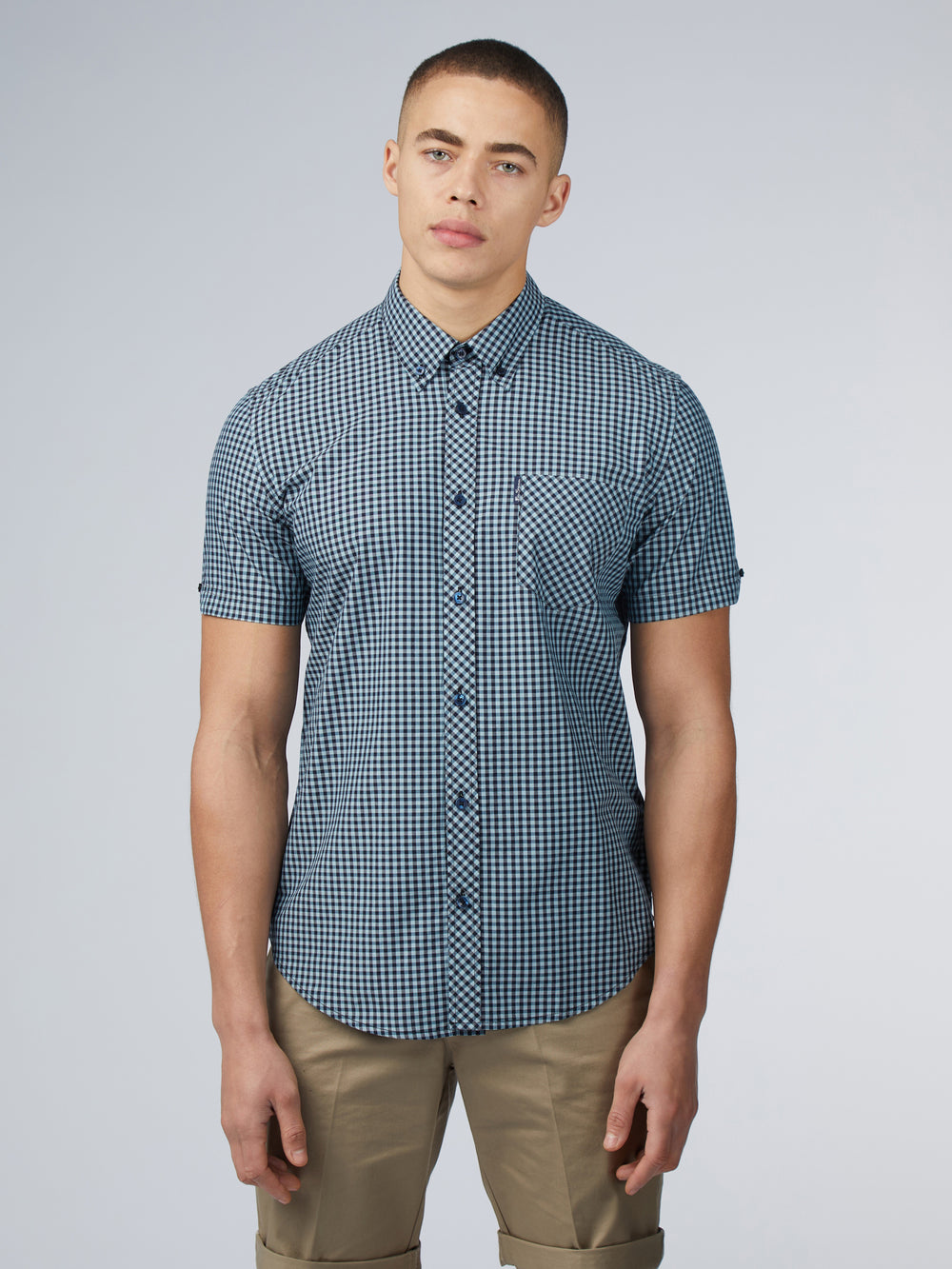 Camisas Ben Sherman Signature Short Sleeve Gingham Azules | QW4791680