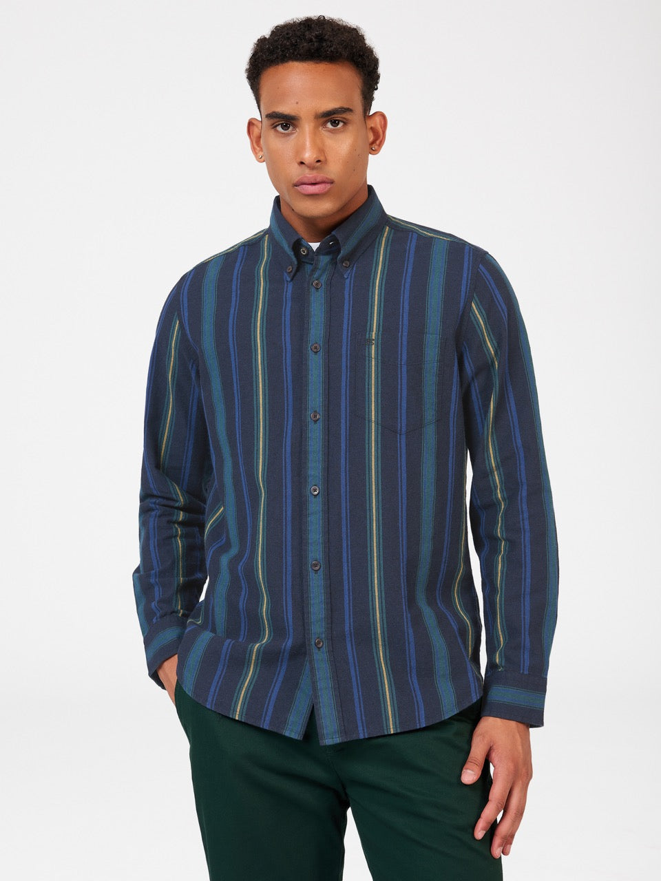 Camisas Ben Sherman Signature Striped Oxford Verde | VK7190456