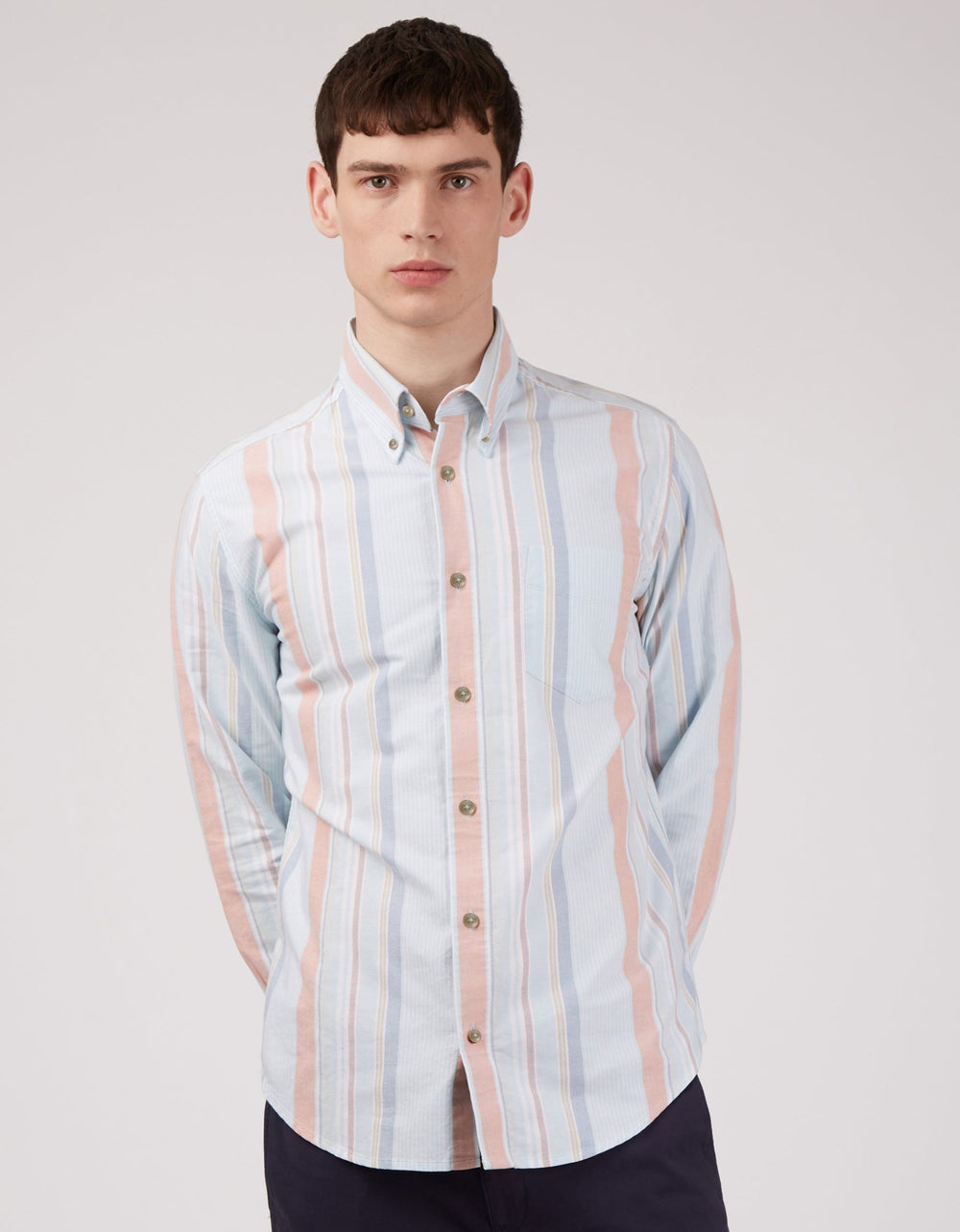 Camisas Ben Sherman The Oxford Ivy Stripe Long-Sleeve Azules | QO9408532