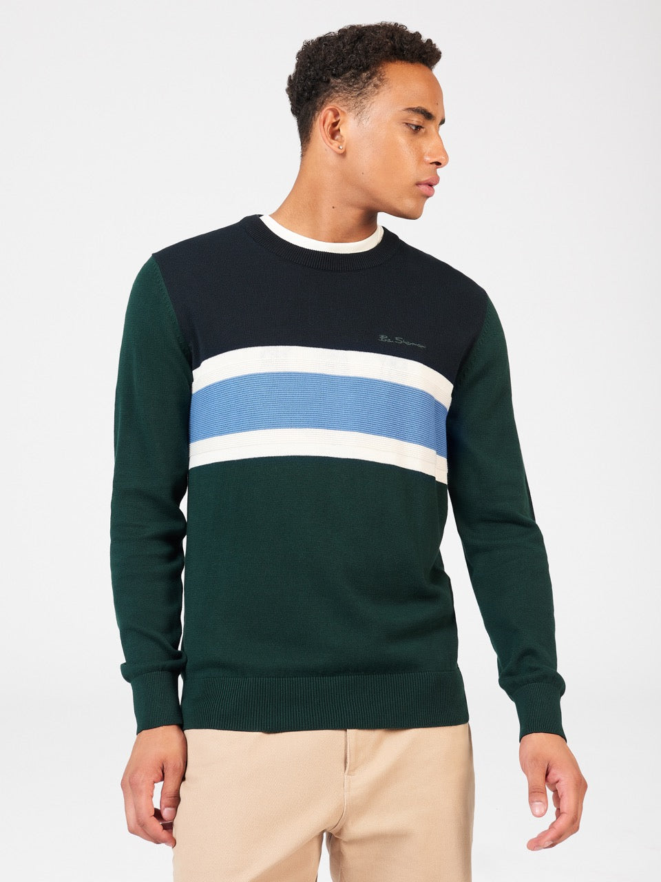 Prendas De Punto Ben Sherman Chest Stripe Crewneck Verde Oscuro | HN0265379