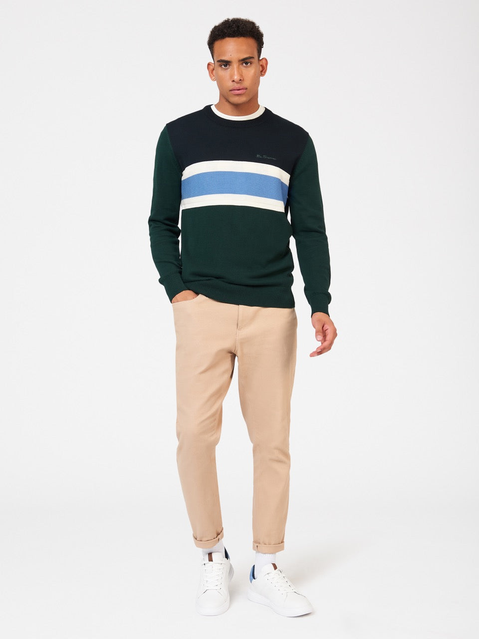 Prendas De Punto Ben Sherman Chest Stripe Crewneck Verde Oscuro | HN0265379