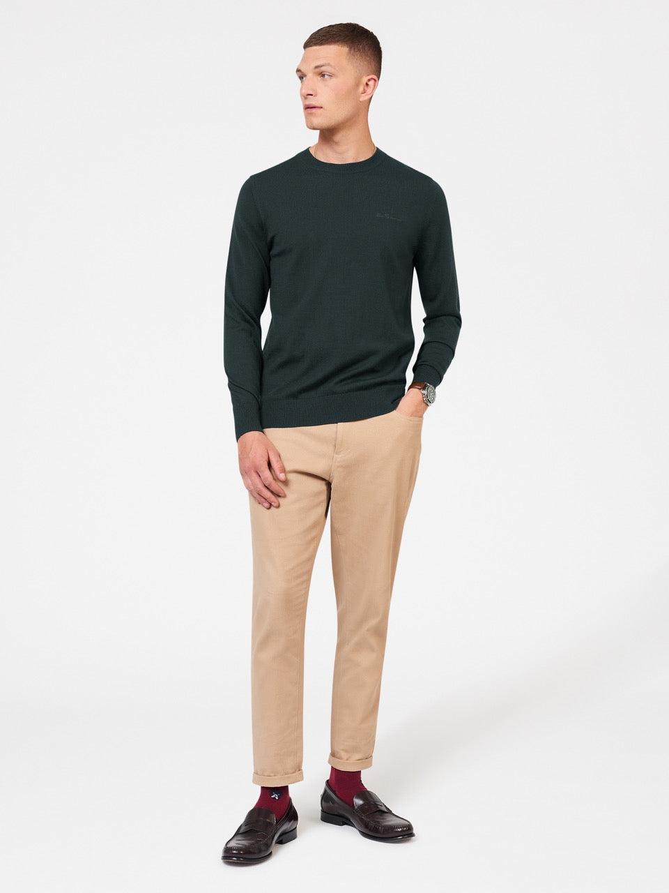 Prendas De Punto Ben Sherman Signature Merino Crewneck Verde Oscuro | GV5168907