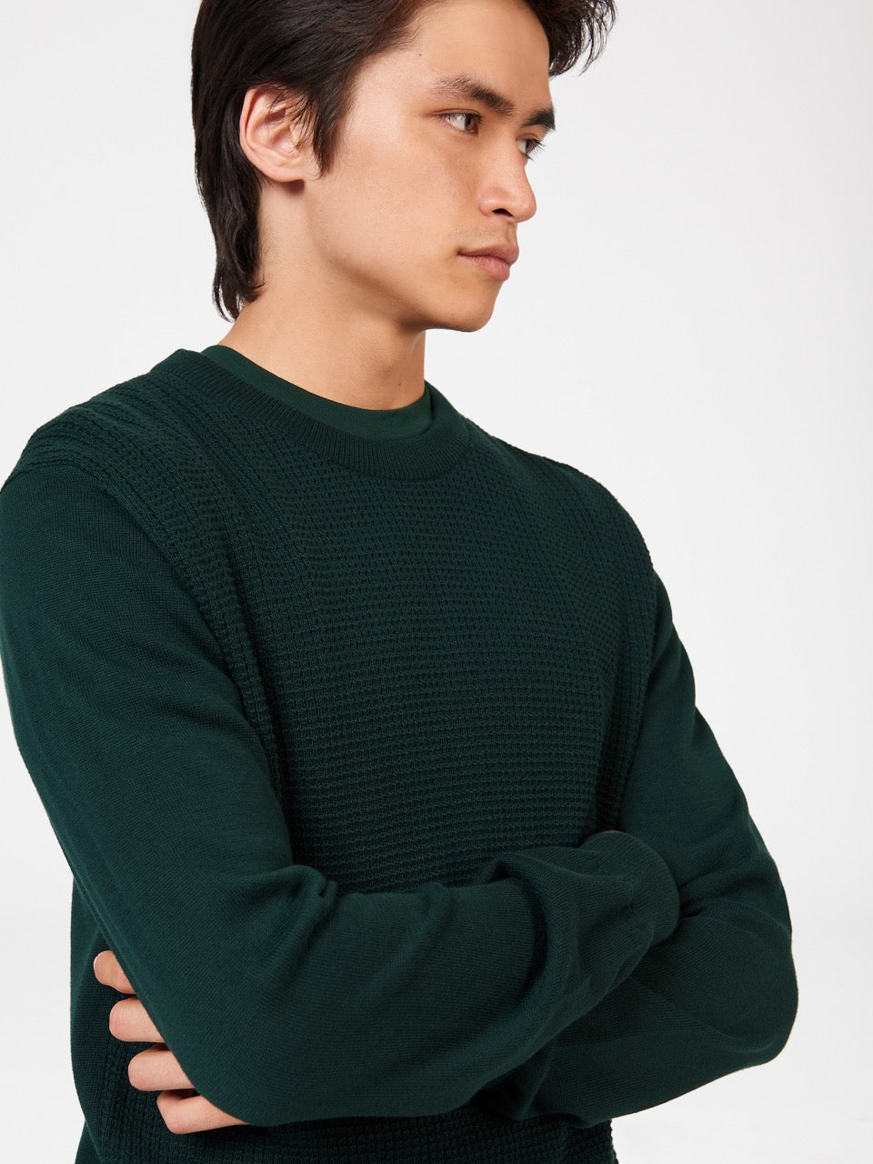 Prendas De Punto Ben Sherman Textured Crewneck Verde Oscuro | LZ4953601