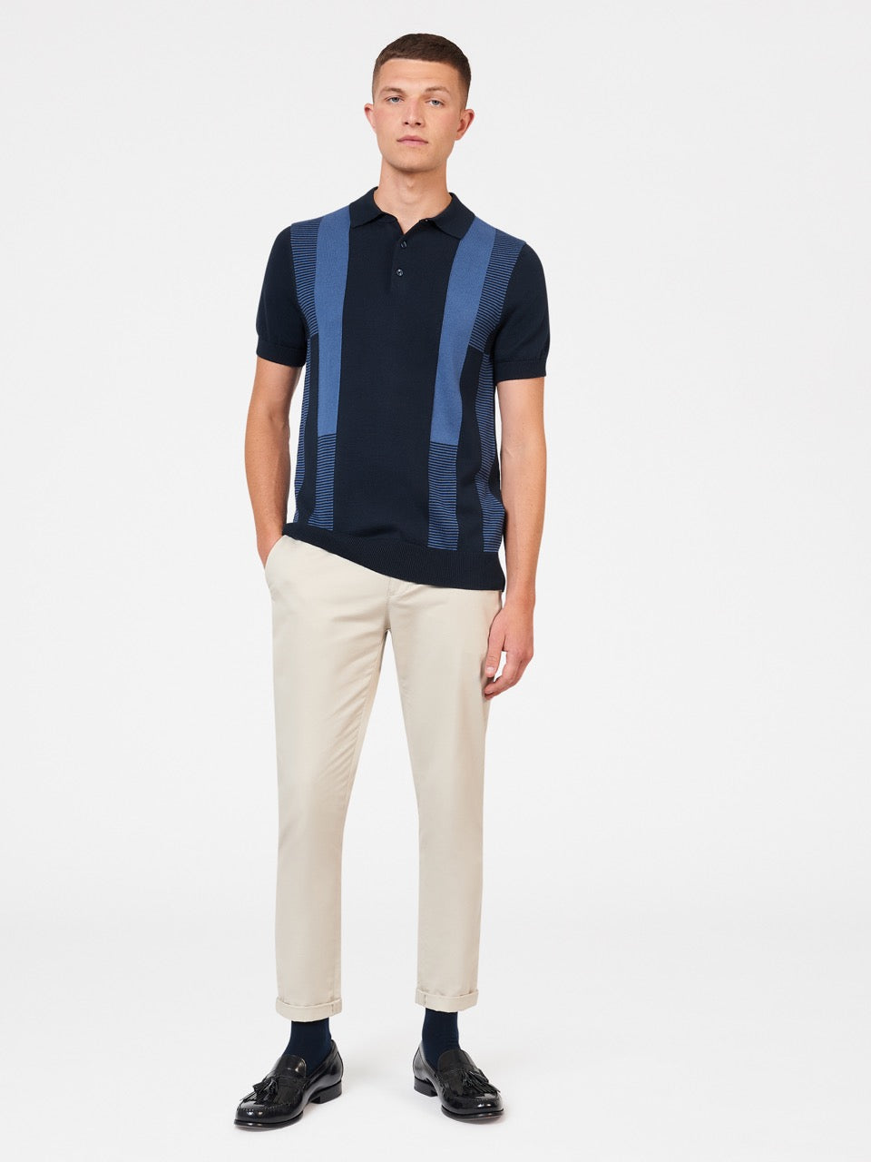 Suéteres De Cuello Polo Ben Sherman Intarsia Stripe Azul Marino | KJ0563489